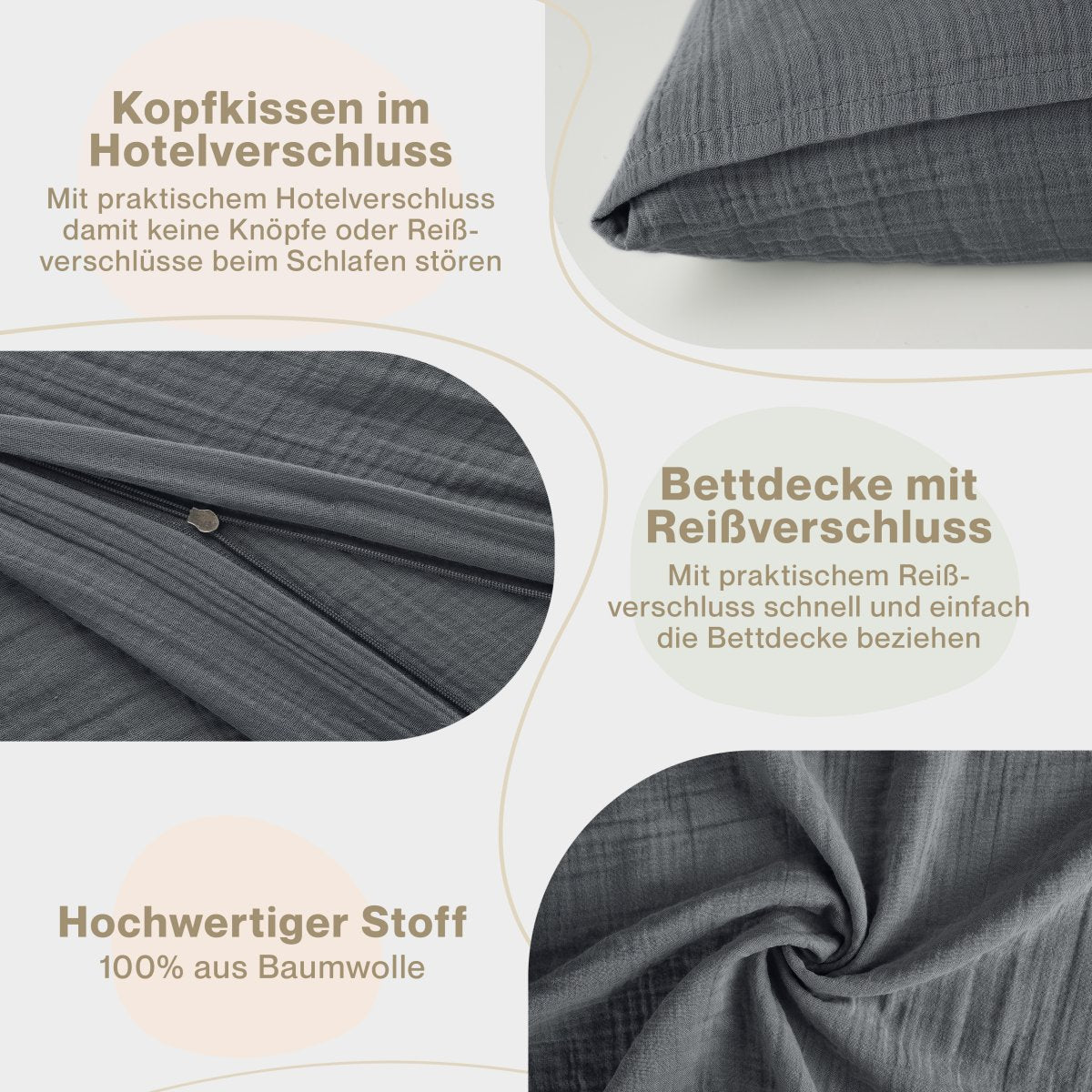 Musselin BETTWÄSCHE Vili aus Baumwolle, Oeko-Tex Zertifiziert
