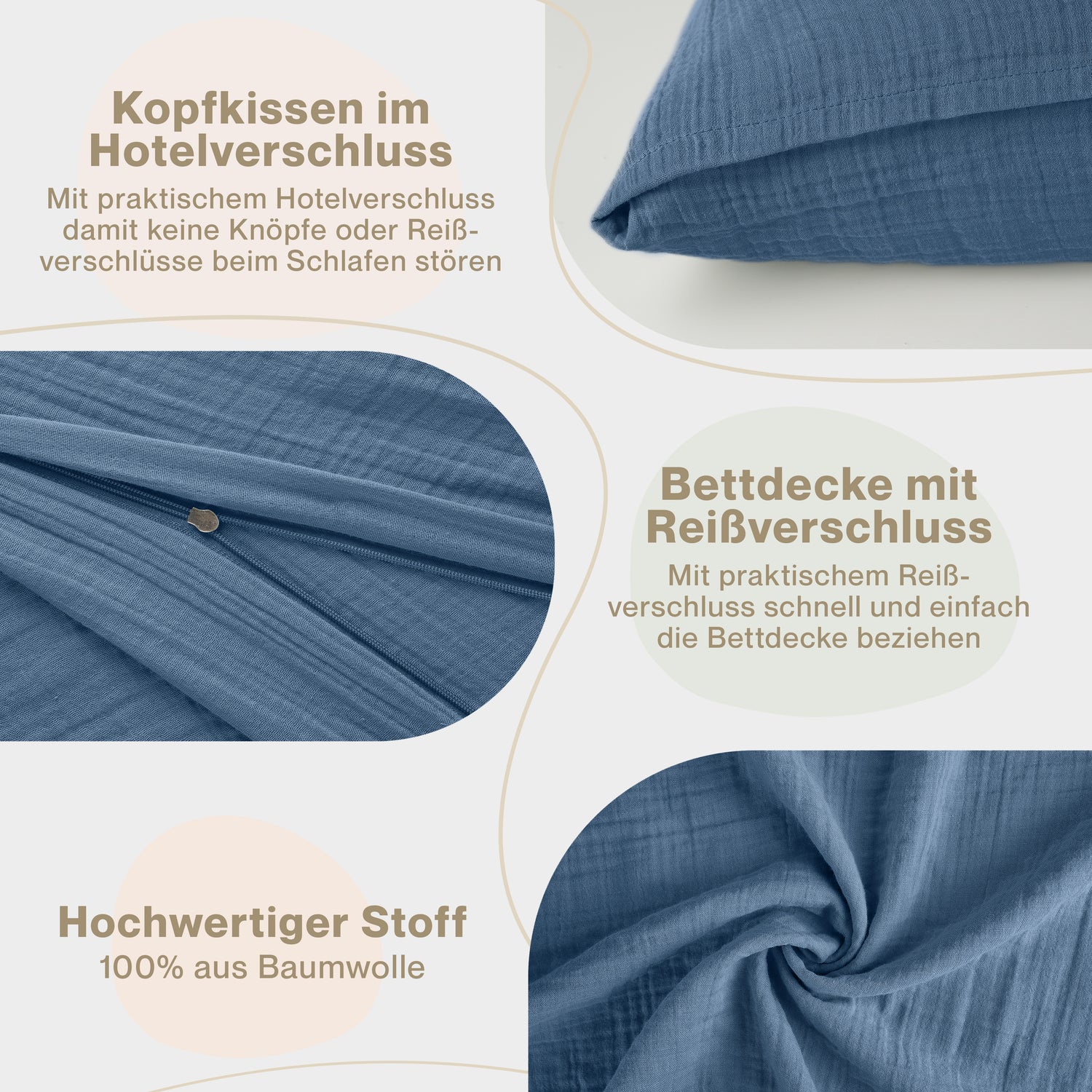 Musselin BETTWÄSCHE Vili aus Baumwolle, Oeko-Tex Zertifiziert