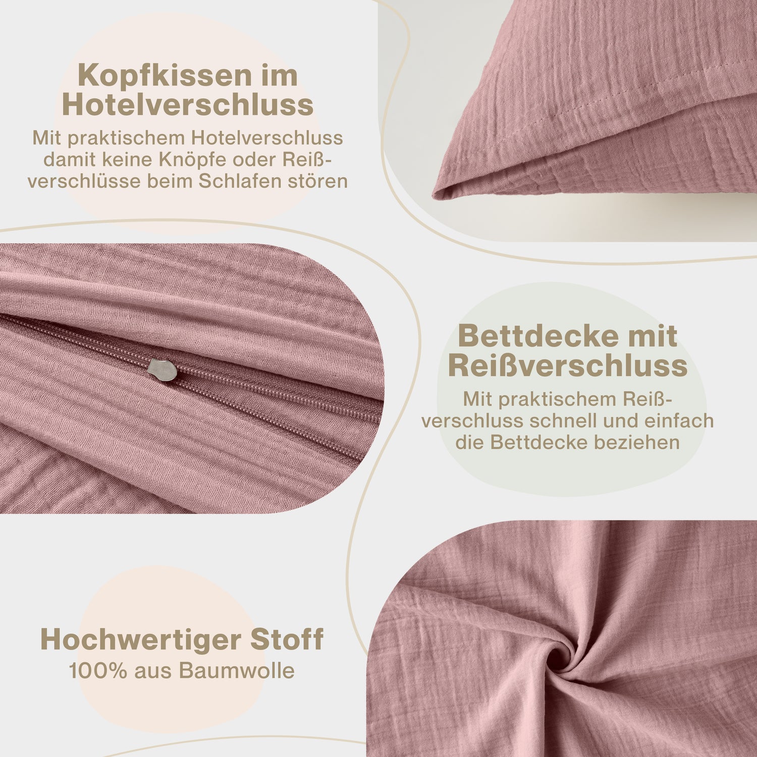 Musselin BETTWÄSCHE Vili aus Baumwolle, Oeko-Tex Zertifiziert