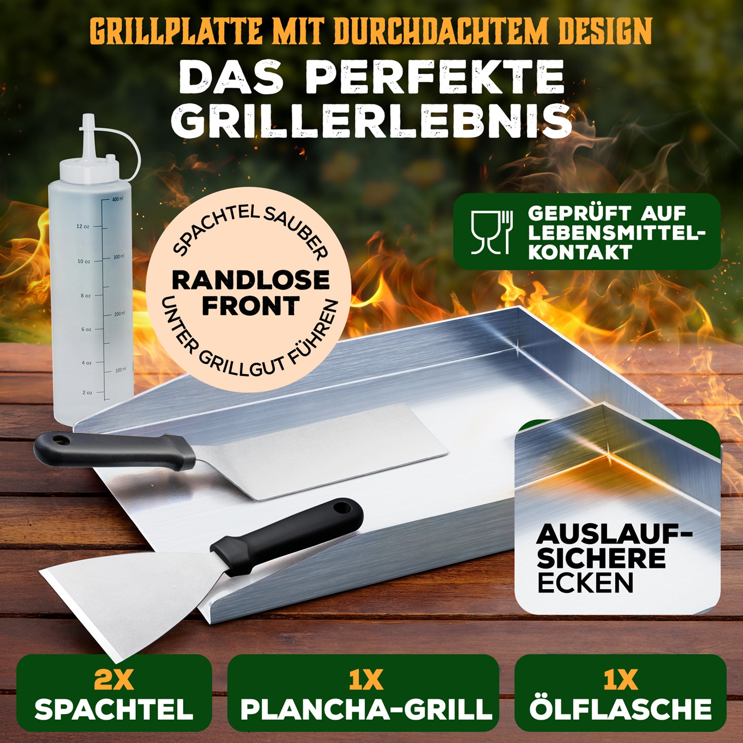 PLANCHA GRILLPLATTE TORSTEN SET - inkl. Spachtel & Ölflasche