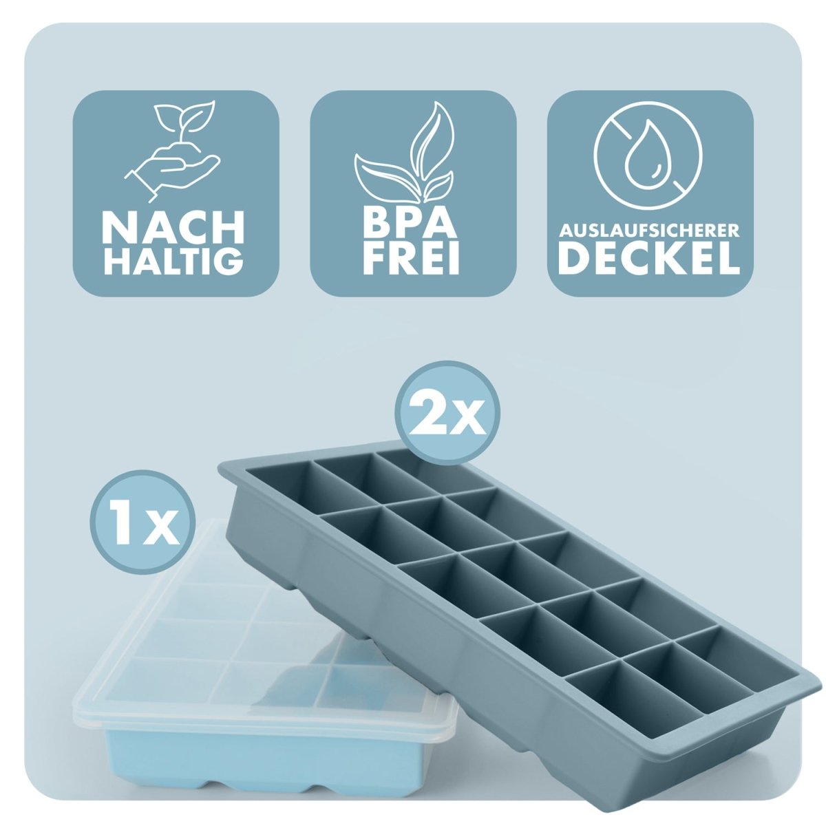 EISWÜRFELFORMEN SILIKON mit Deckel - 3er Set -