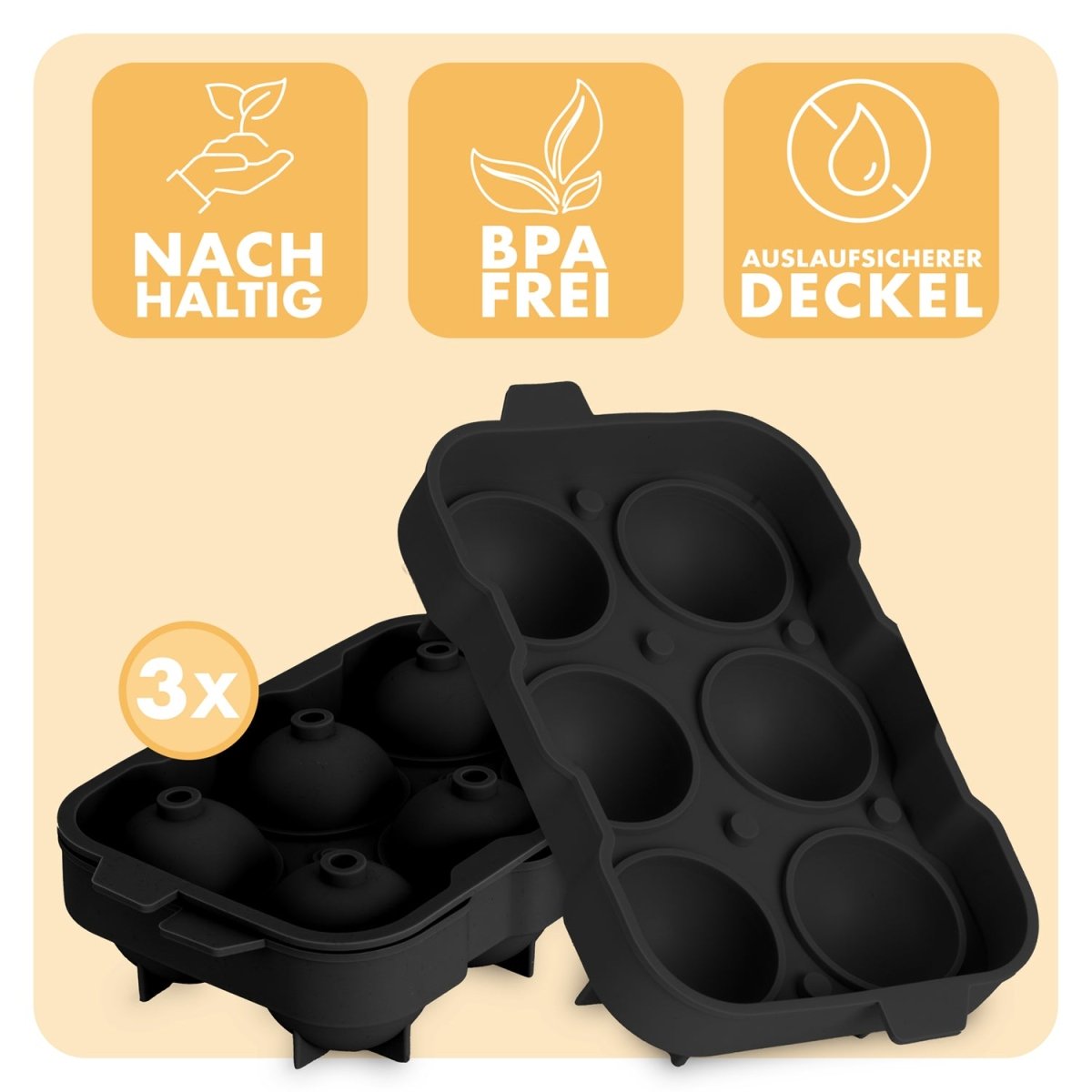 EISWÜRFELFORMEN SILIKON mit Deckel - 3er Set -