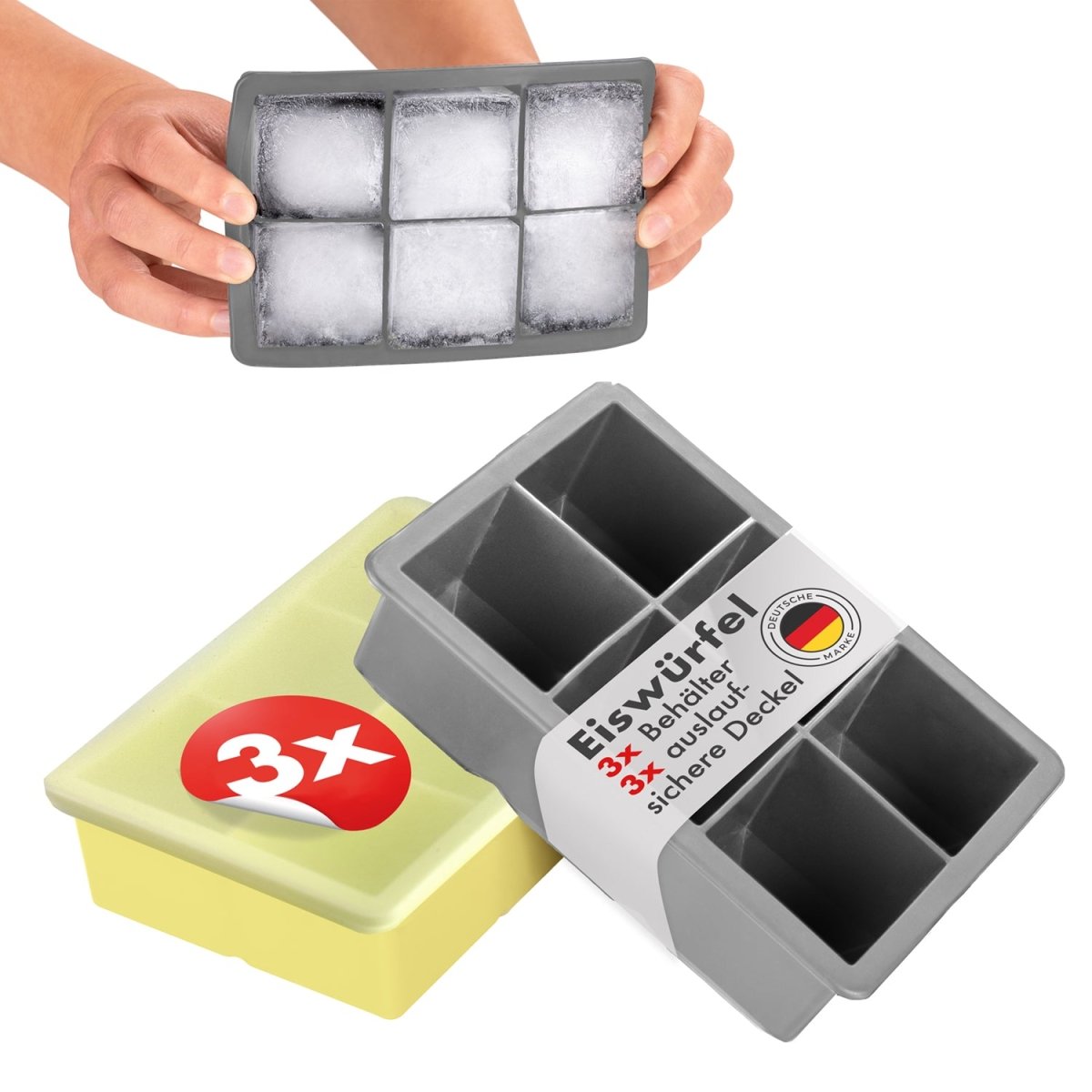 EISWÜRFELFORMEN SILIKON mit Deckel - 3er Set -