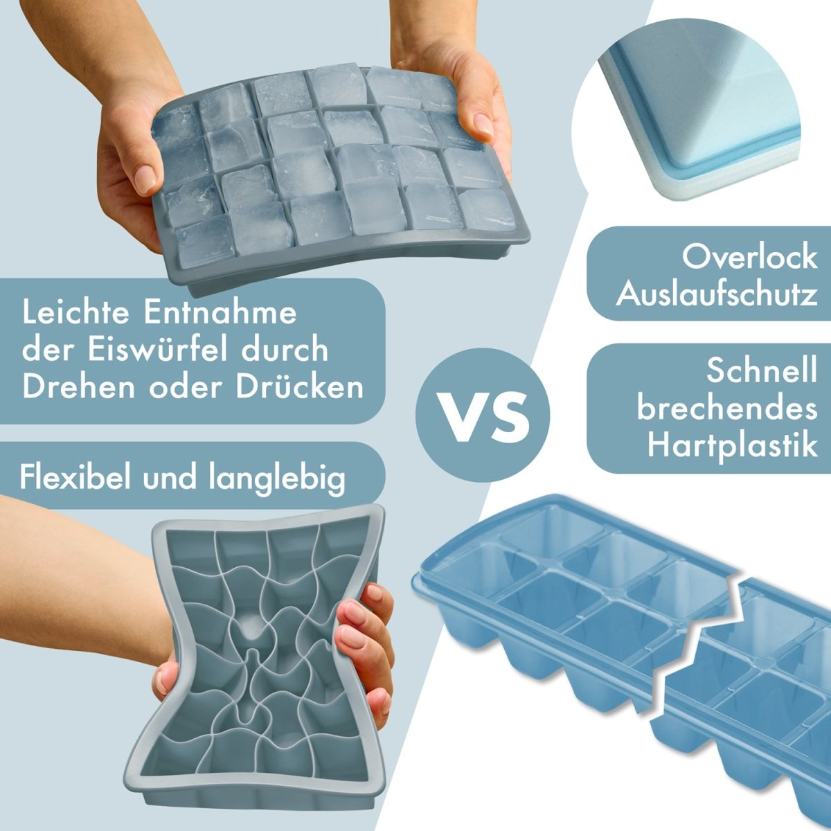 EISWÜRFELFORMEN SILIKON mit Deckel - 3er Set -