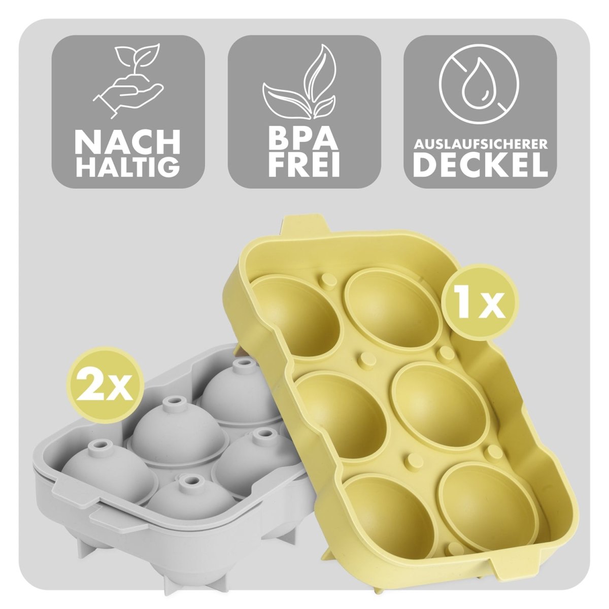 EISWÜRFELFORMEN SILIKON mit Deckel - 3er Set -