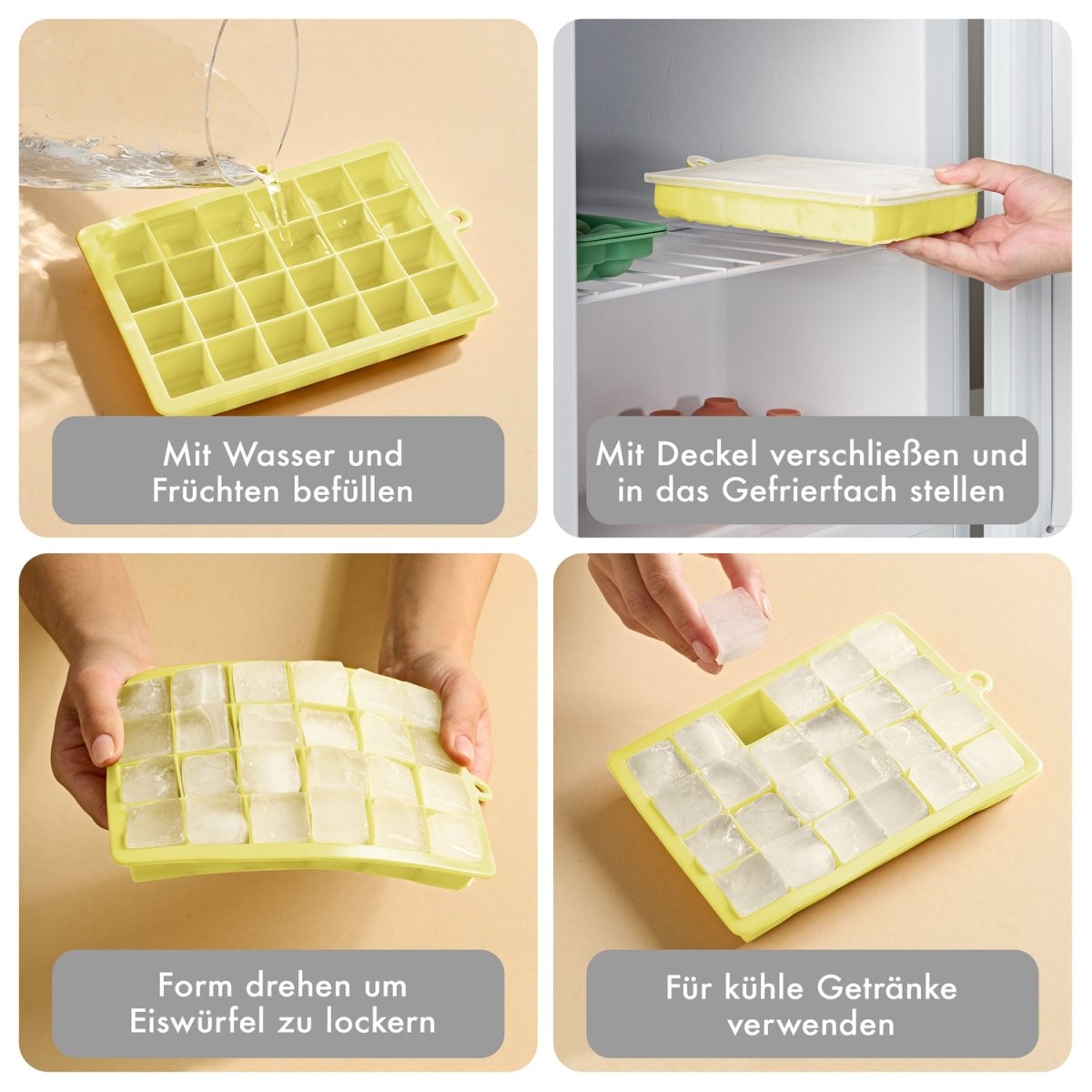 EISWÜRFELFORMEN SILIKON mit Deckel - 3er Set -