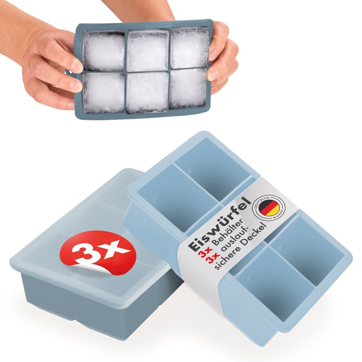 EISWÜRFELFORMEN SILIKON mit Deckel - 3er Set -