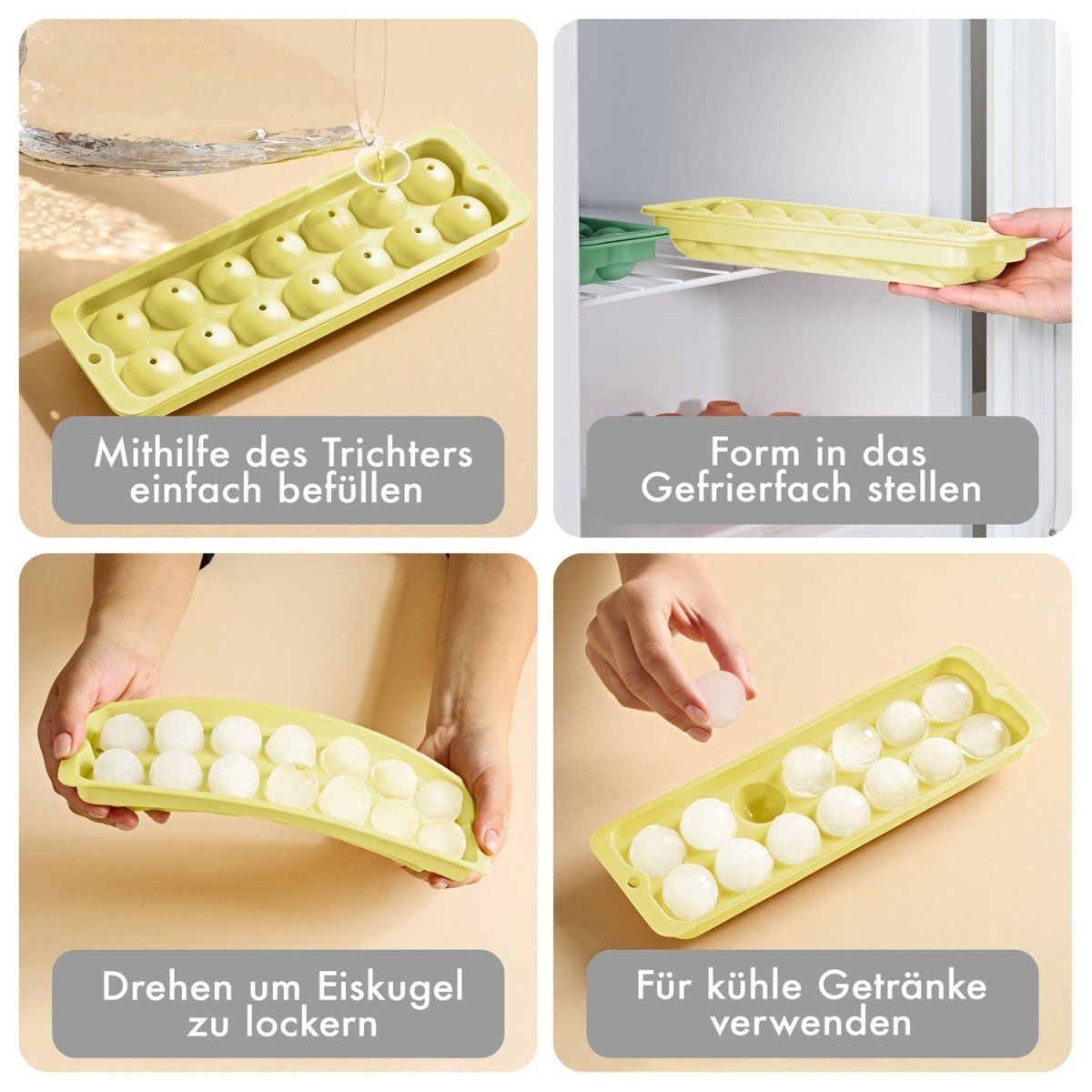 EISWÜRFELFORMEN SILIKON mit Deckel - 3er Set -