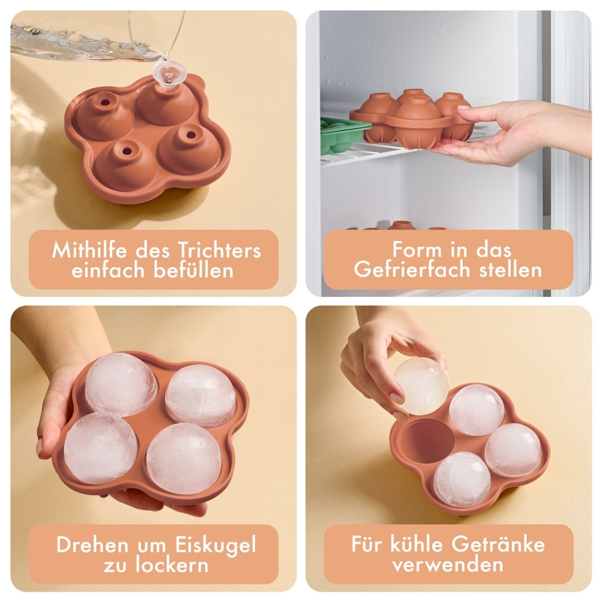 EISWÜRFELFORMEN SILIKON mit Deckel - 3er Set -