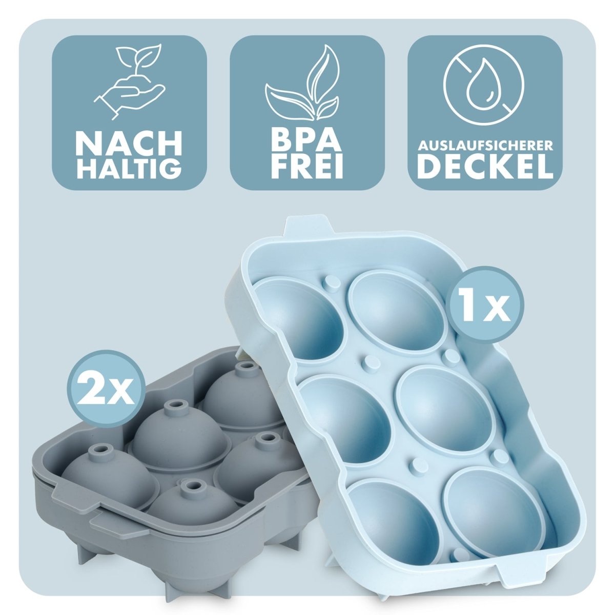 EISWÜRFELFORMEN SILIKON mit Deckel - 3er Set -