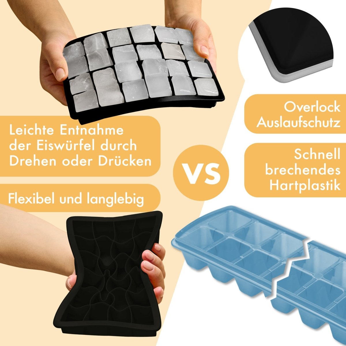 EISWÜRFELFORMEN SILIKON mit Deckel - 3er Set -