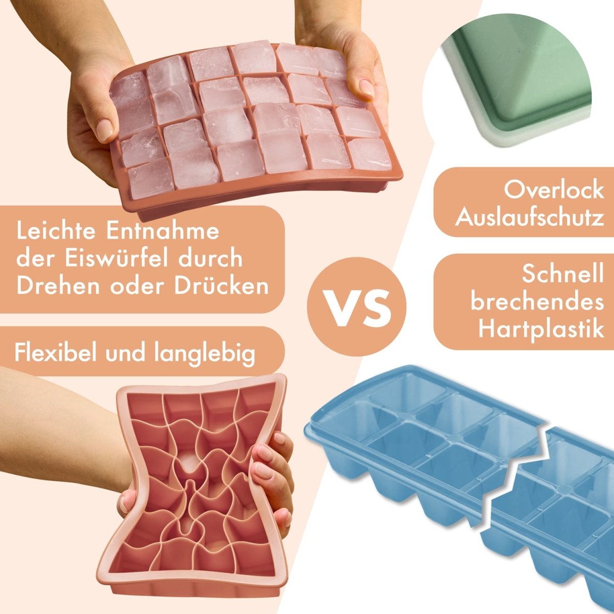 EISWÜRFELFORMEN SILIKON mit Deckel - 3er Set -
