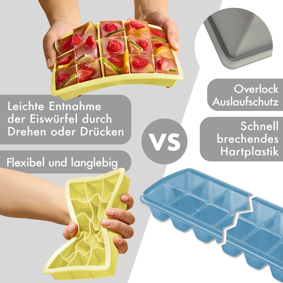 EISWÜRFELFORMEN SILIKON mit Deckel - 3er Set -