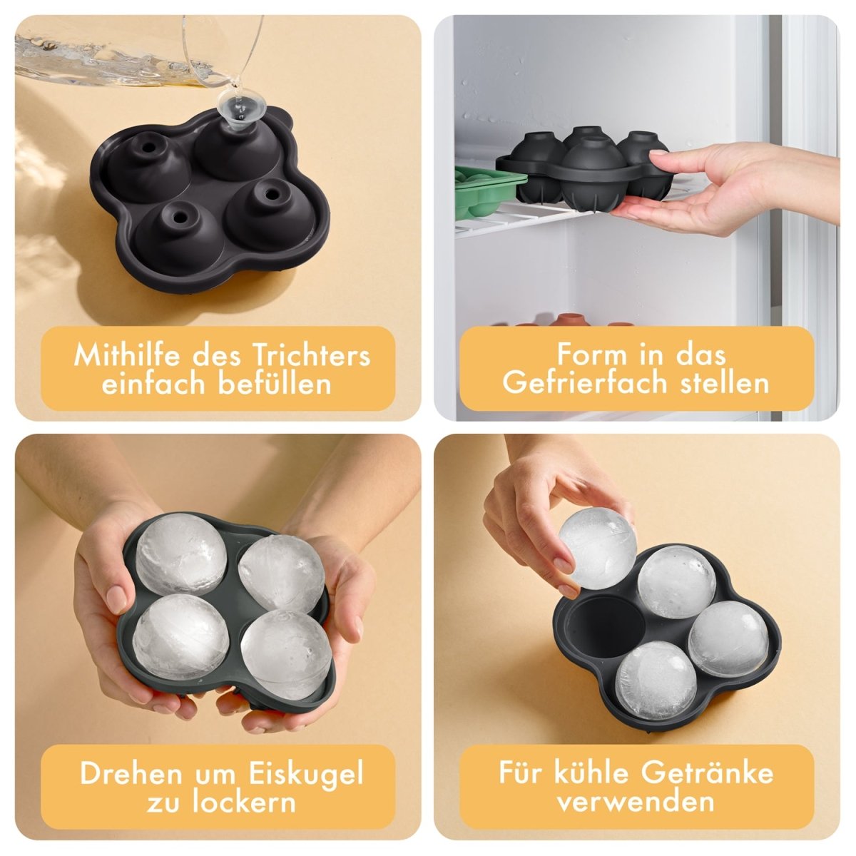 EISWÜRFELFORMEN SILIKON mit Deckel - 3er Set -