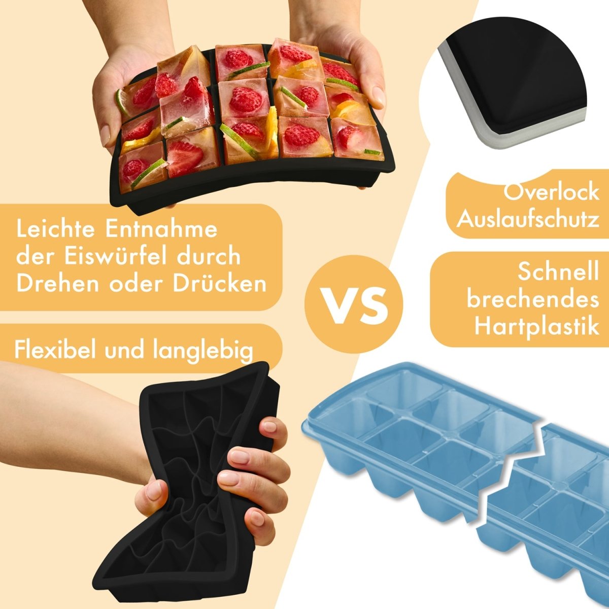 EISWÜRFELFORMEN SILIKON mit Deckel - 3er Set -