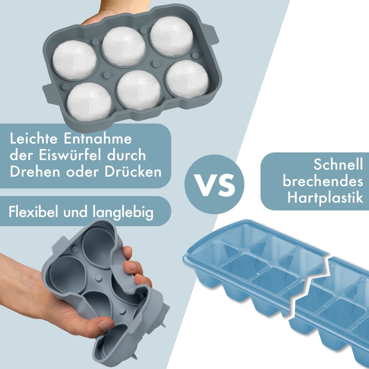 EISWÜRFELFORMEN SILIKON mit Deckel - 3er Set -