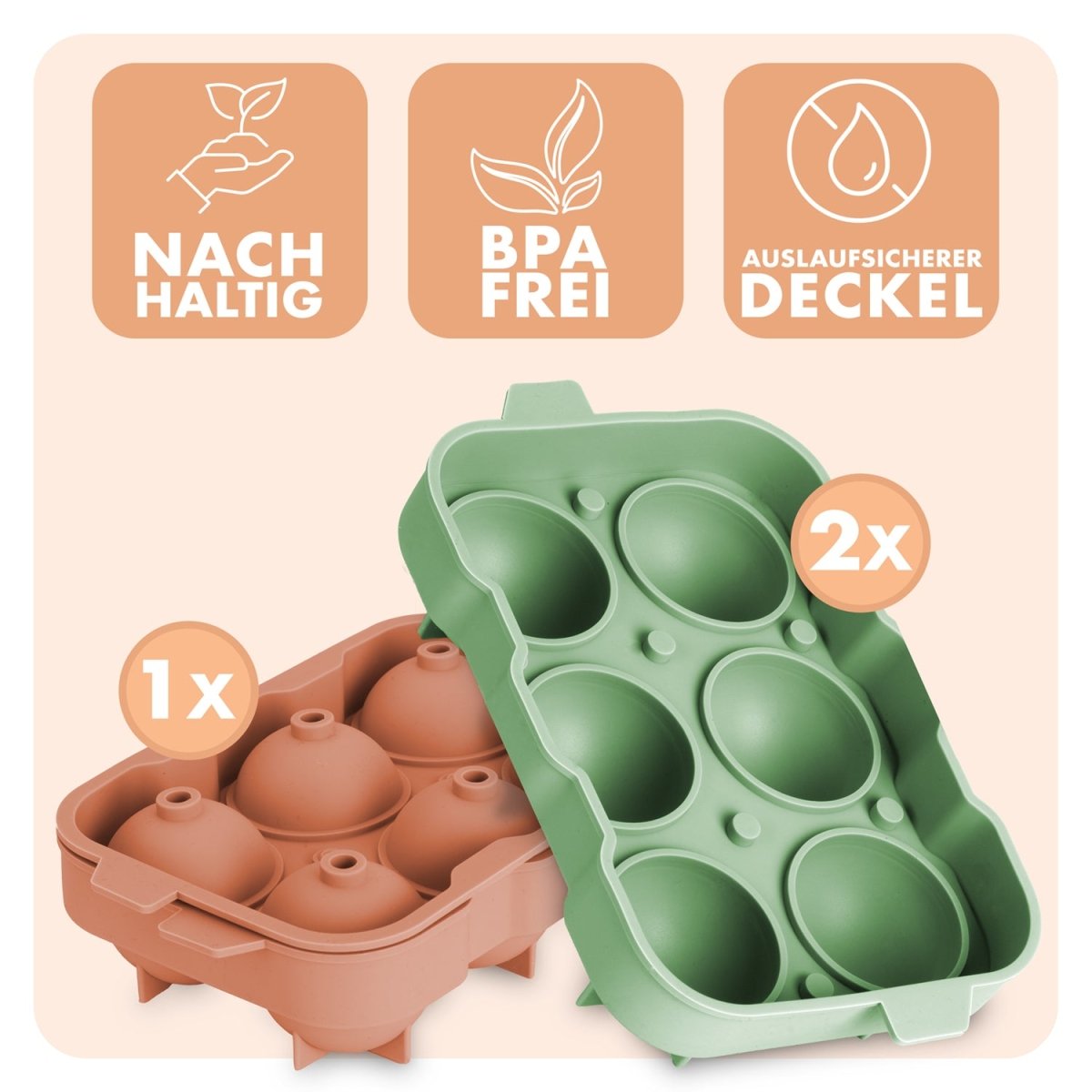 EISWÜRFELFORMEN SILIKON mit Deckel - 3er Set -