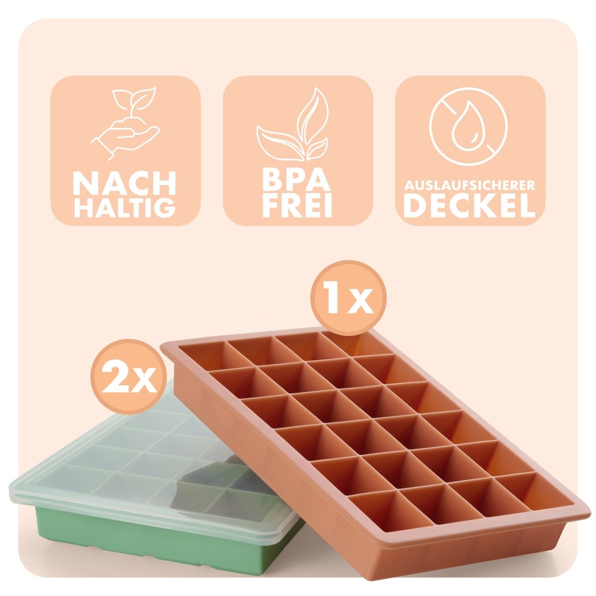 EISWÜRFELFORMEN SILIKON mit Deckel - 3er Set -