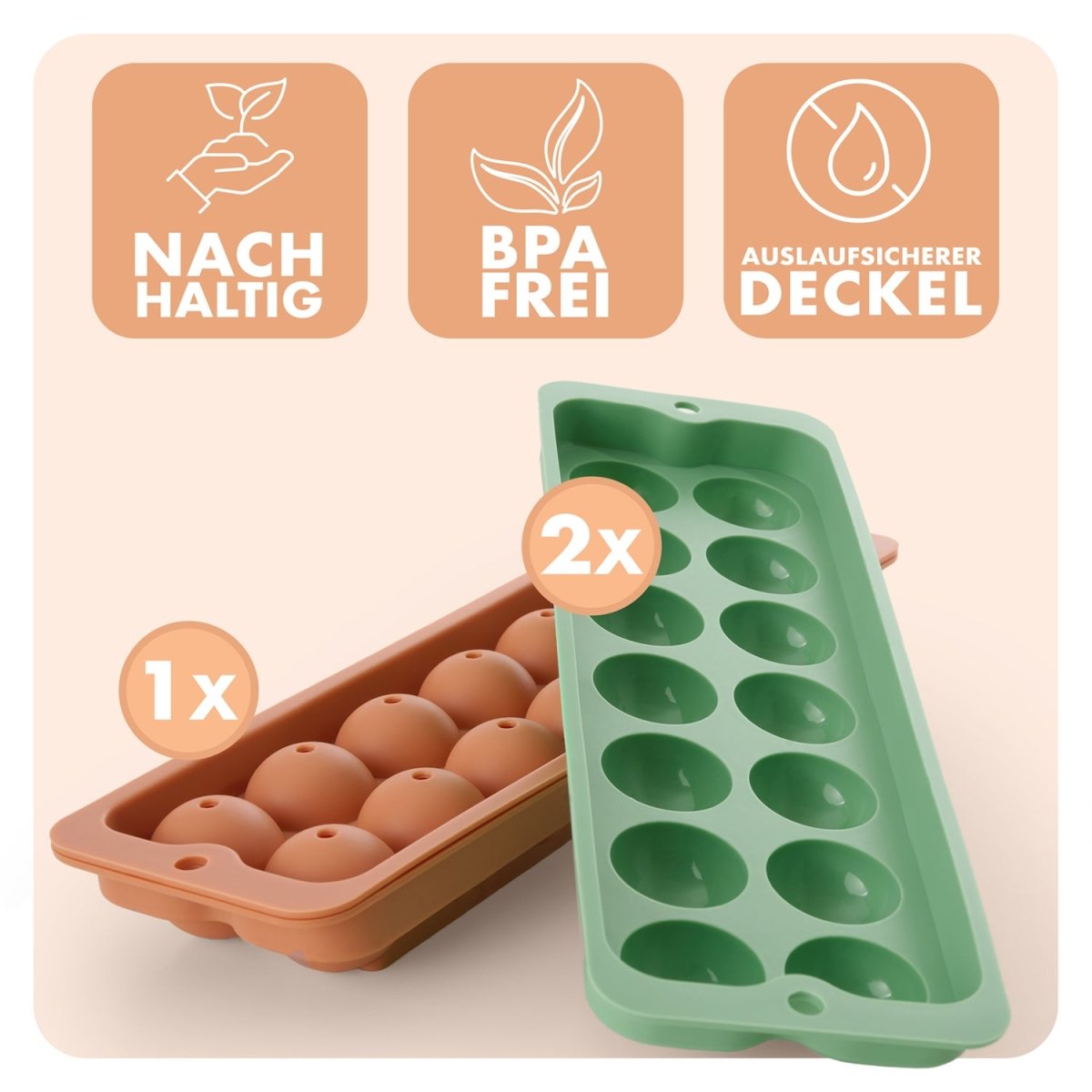 EISWÜRFELFORMEN SILIKON mit Deckel - 3er Set -