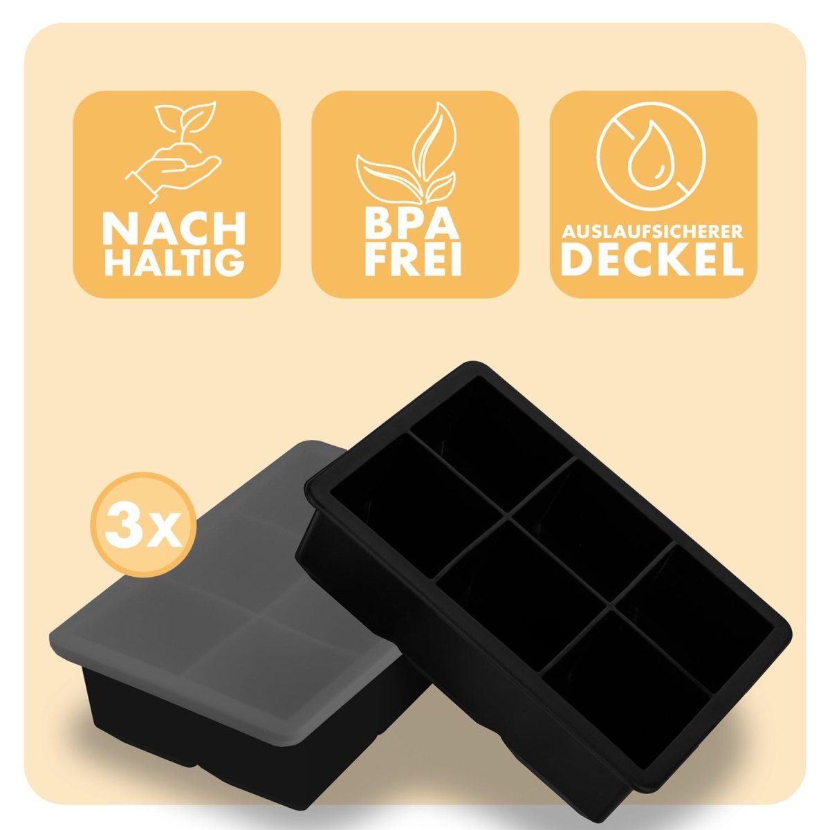 EISWÜRFELFORMEN SILIKON mit Deckel - 3er Set -
