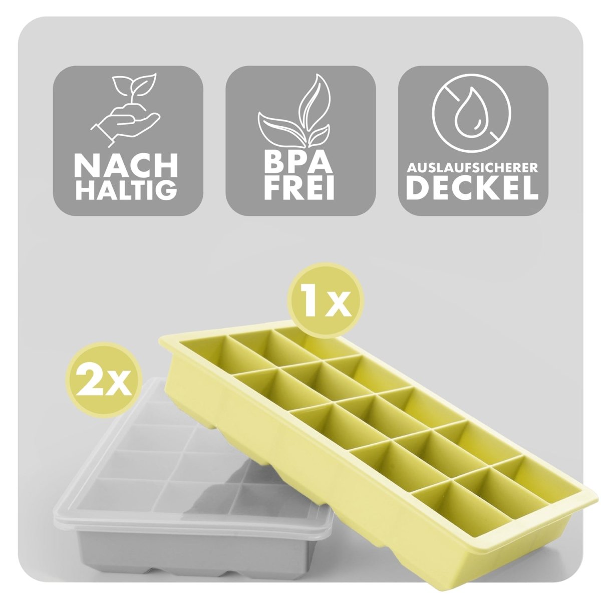 EISWÜRFELFORMEN SILIKON mit Deckel - 3er Set -