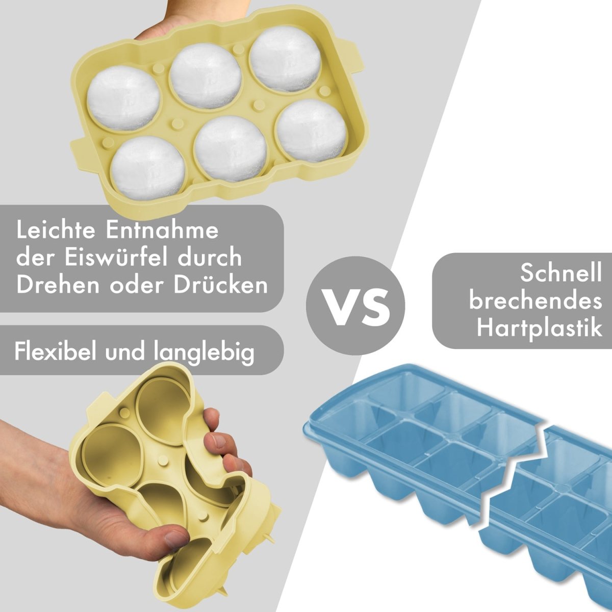 EISWÜRFELFORMEN SILIKON mit Deckel - 3er Set -