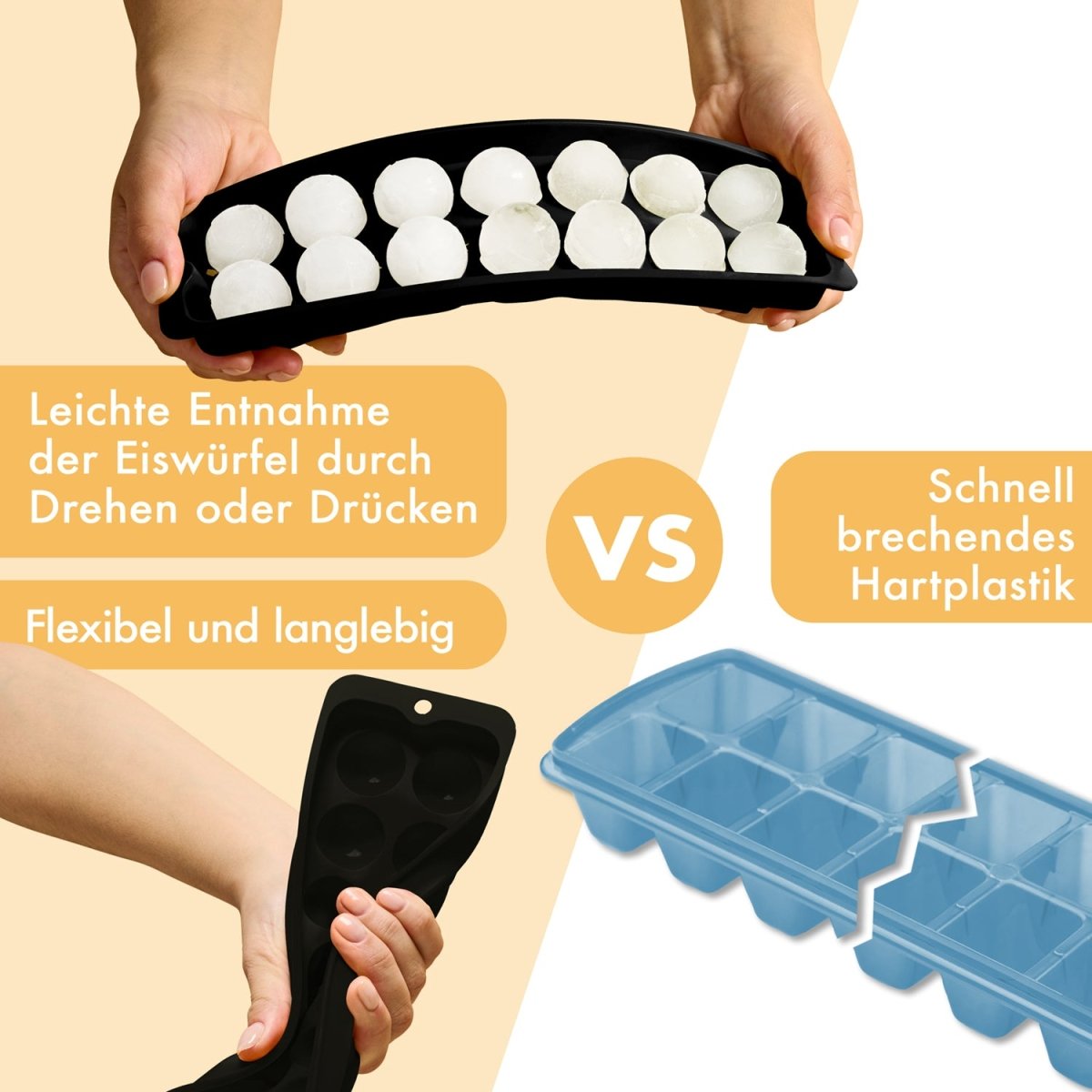EISWÜRFELFORMEN SILIKON mit Deckel - 3er Set -