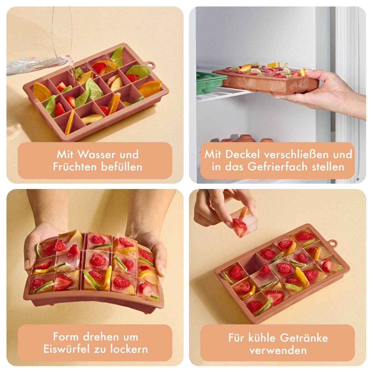 EISWÜRFELFORMEN SILIKON mit Deckel - 3er Set -