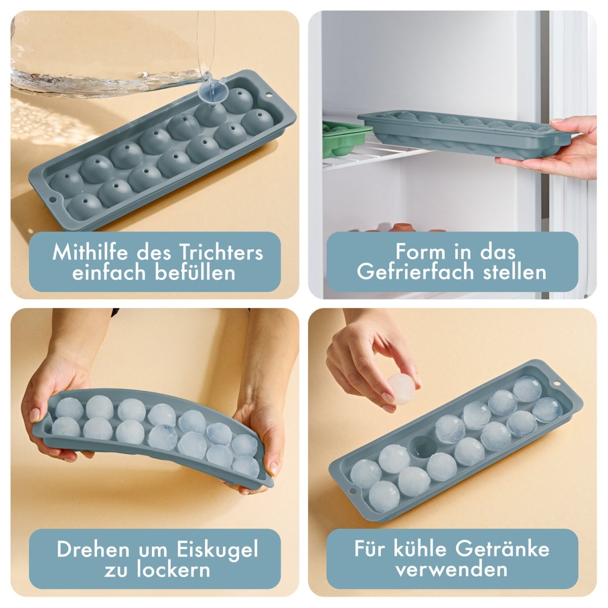 EISWÜRFELFORMEN SILIKON mit Deckel - 3er Set -