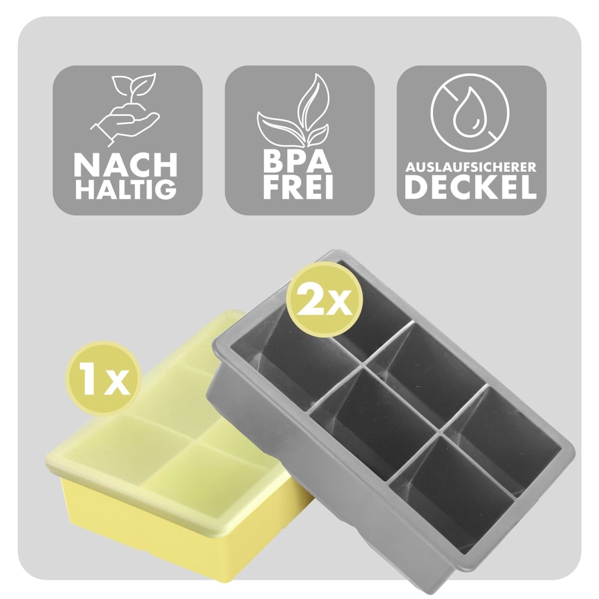EISWÜRFELFORMEN SILIKON mit Deckel - 3er Set -