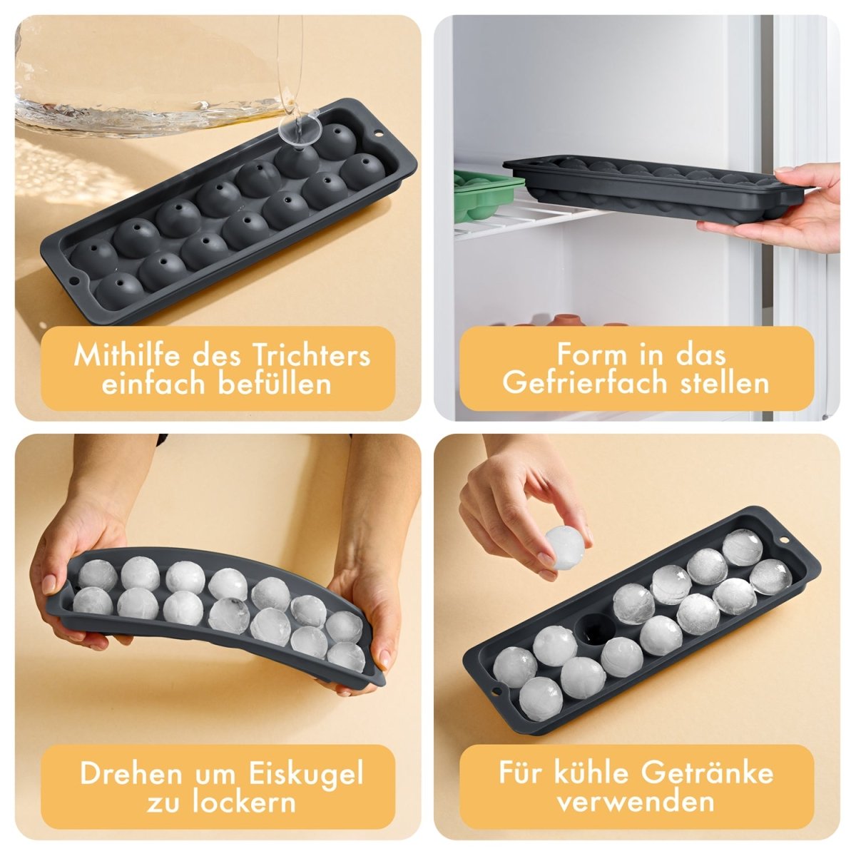EISWÜRFELFORMEN SILIKON mit Deckel - 3er Set -