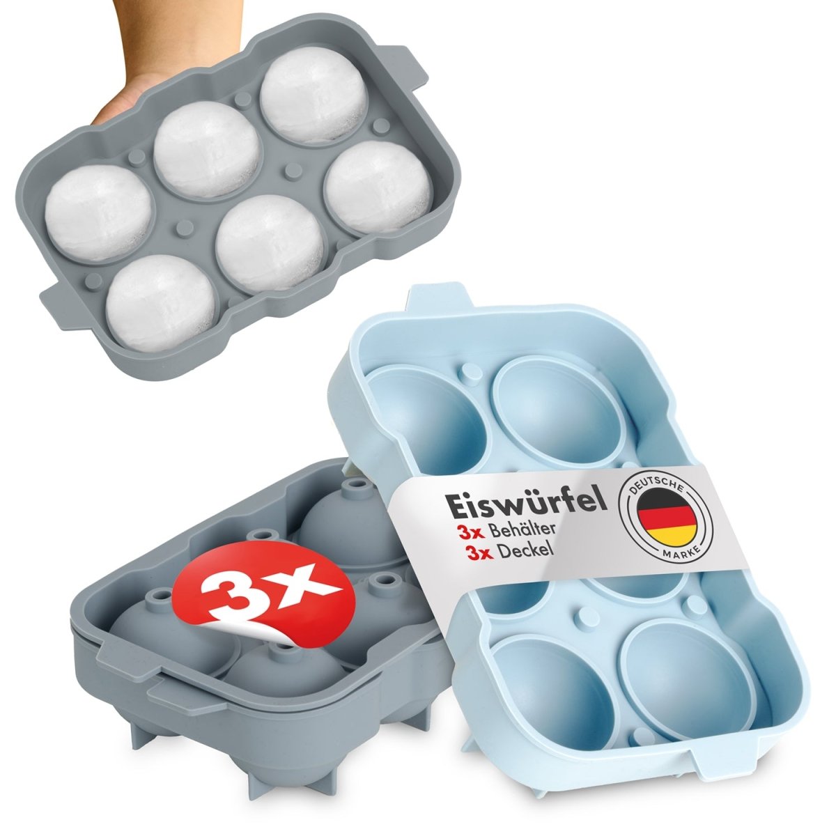 EISWÜRFELFORMEN SILIKON mit Deckel - 3er Set -