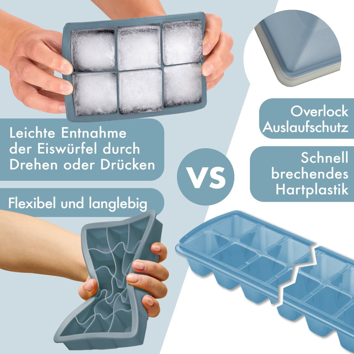 EISWÜRFELFORMEN SILIKON mit Deckel - 3er Set -
