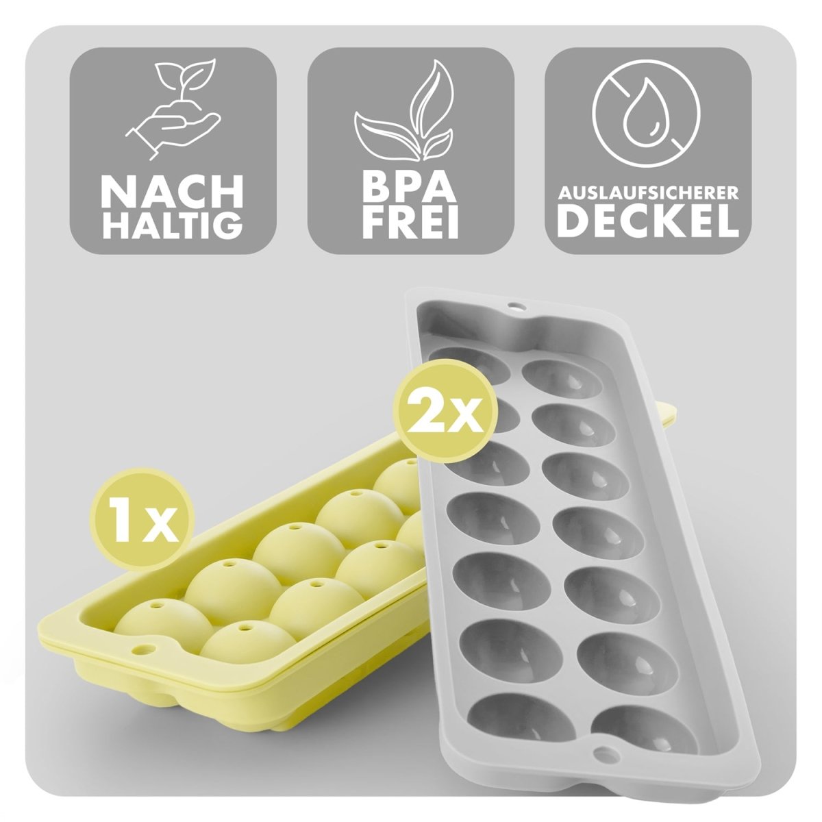 EISWÜRFELFORMEN SILIKON mit Deckel - 3er Set -