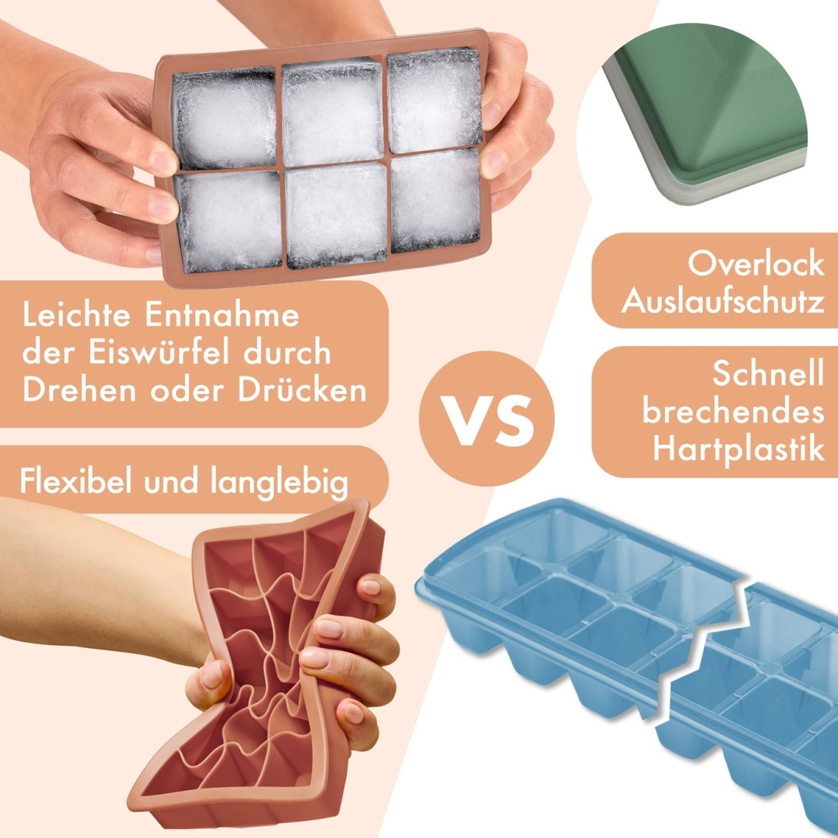 EISWÜRFELFORMEN SILIKON mit Deckel - 3er Set -