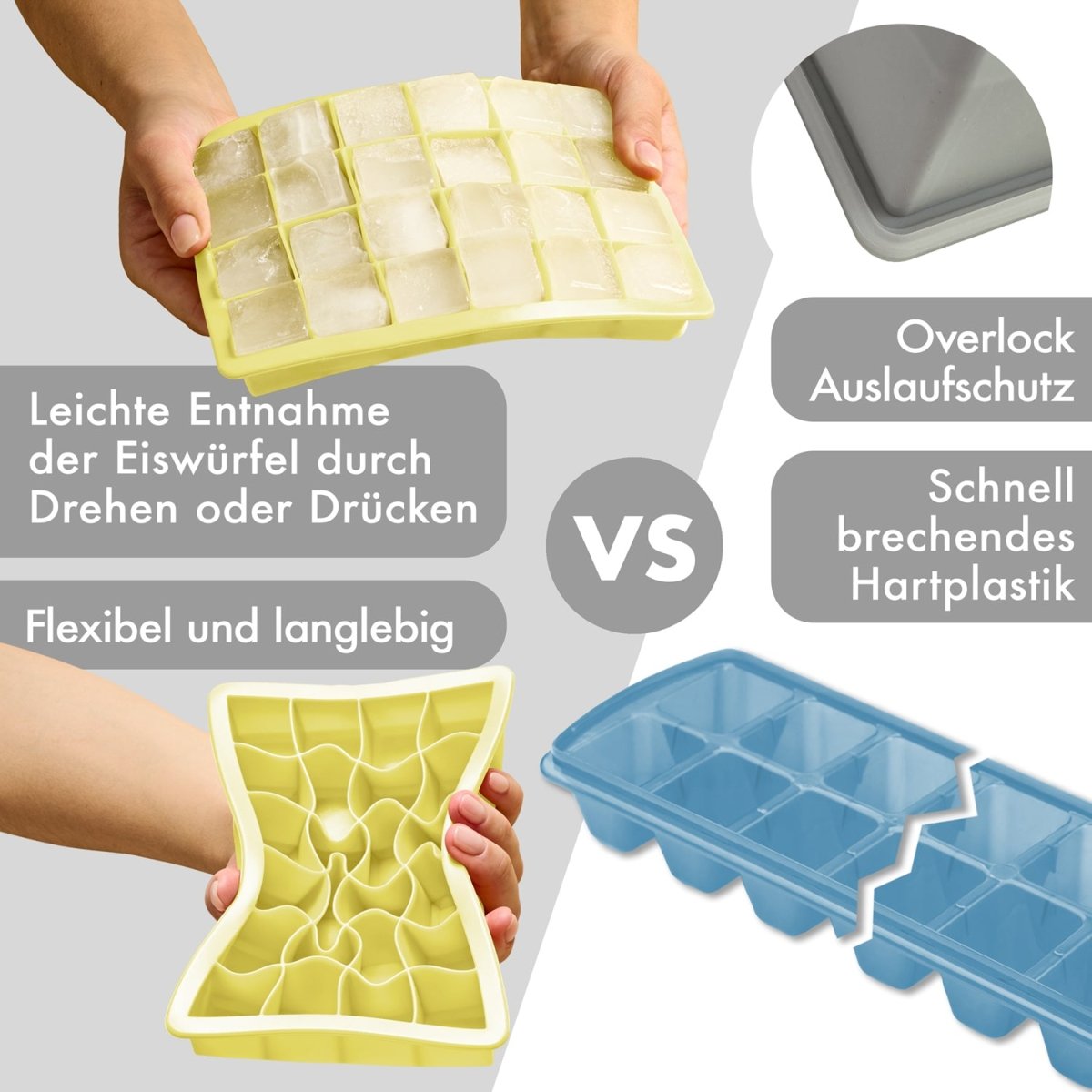 EISWÜRFELFORMEN SILIKON mit Deckel - 3er Set -