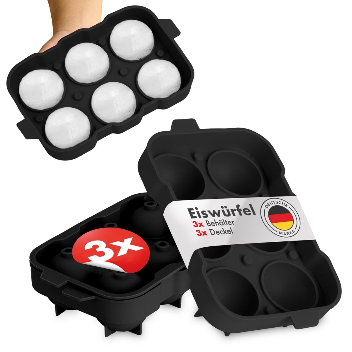 EISWÜRFELFORMEN SILIKON mit Deckel - 3er Set -