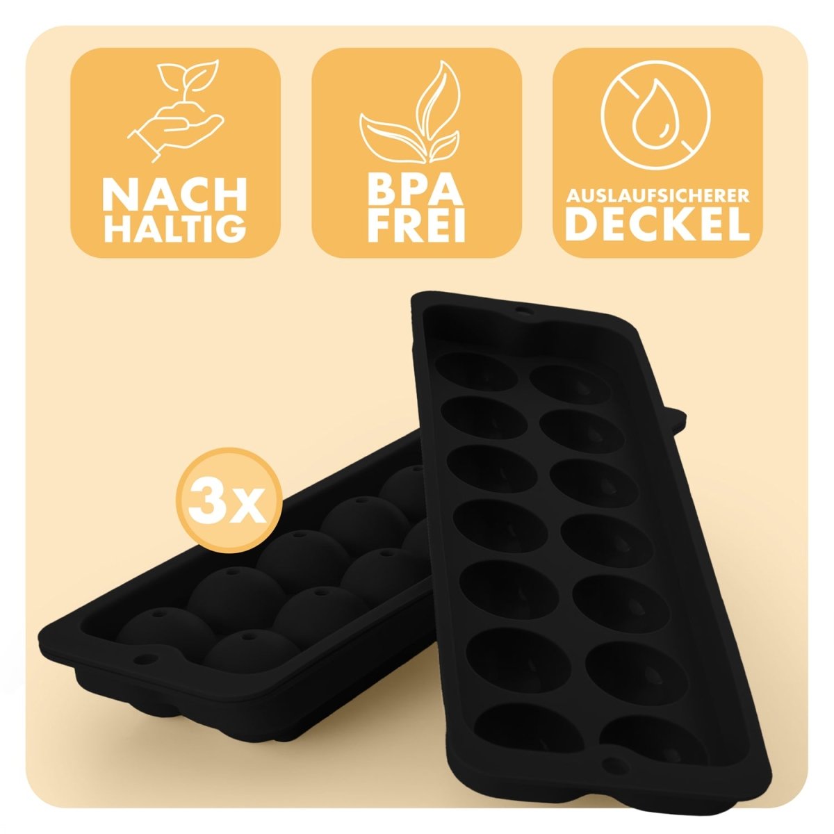 EISWÜRFELFORMEN SILIKON mit Deckel - 3er Set -