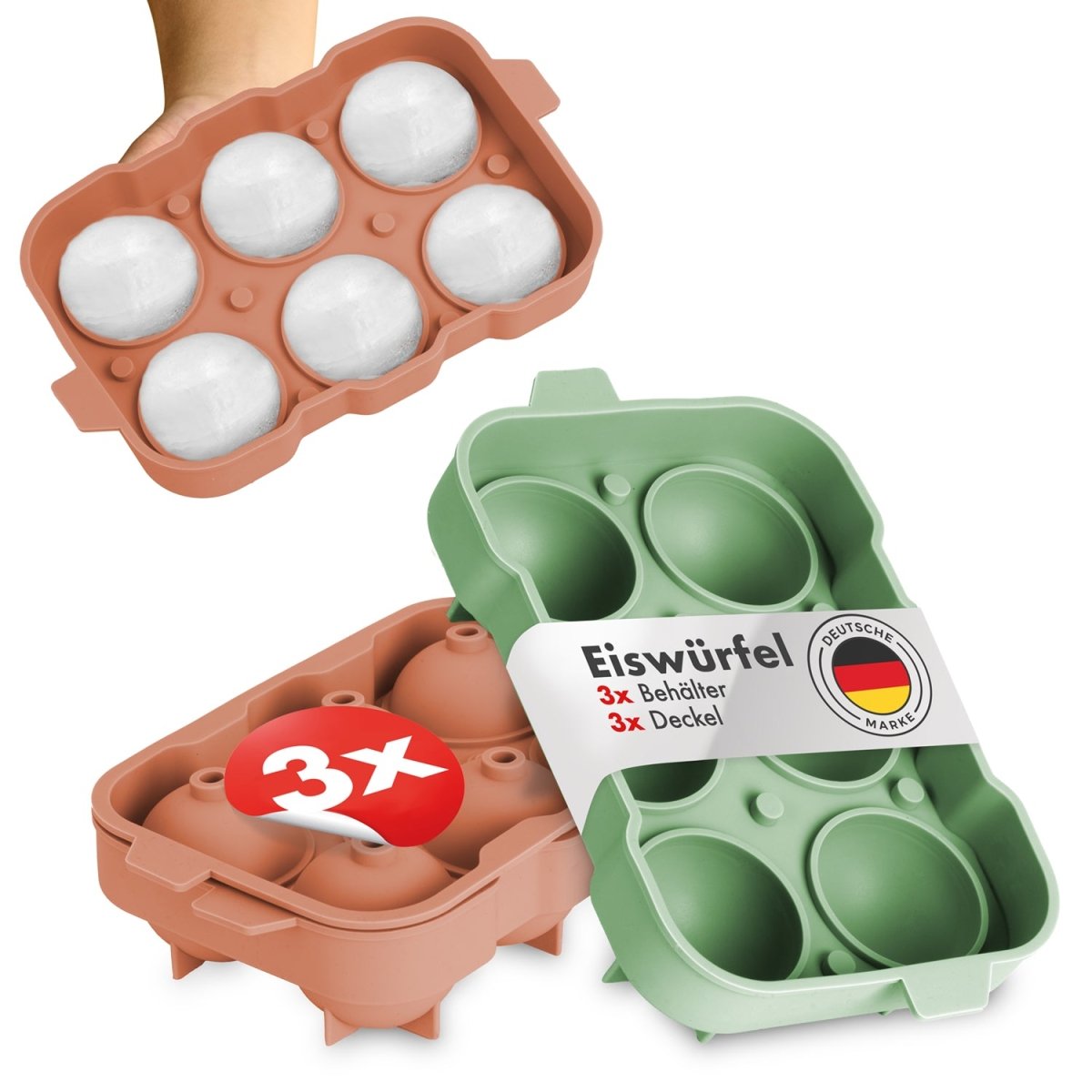 EISWÜRFELFORMEN SILIKON mit Deckel - 3er Set -