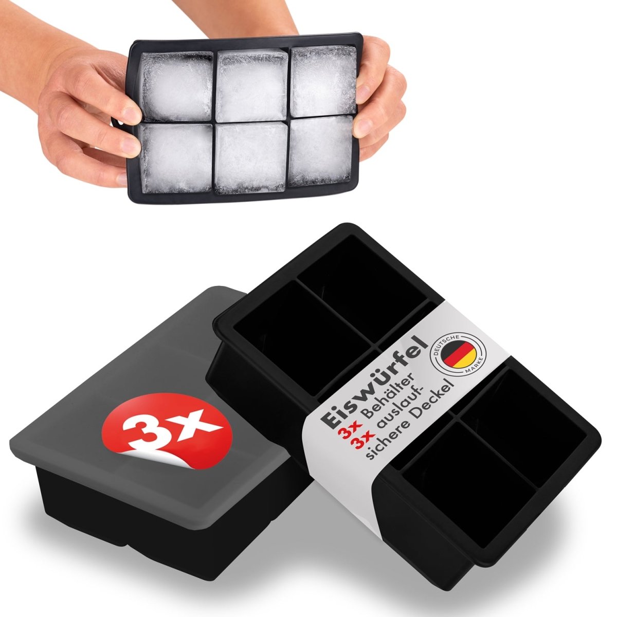 EISWÜRFELFORMEN SILIKON mit Deckel - 3er Set -