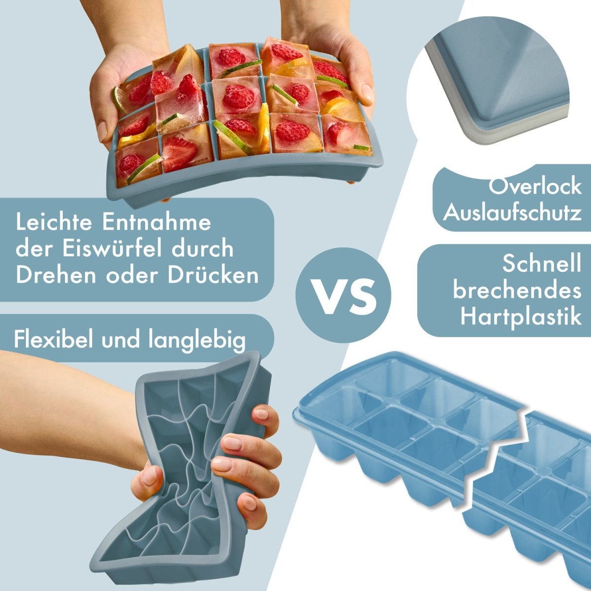 EISWÜRFELFORMEN SILIKON mit Deckel - 3er Set -
