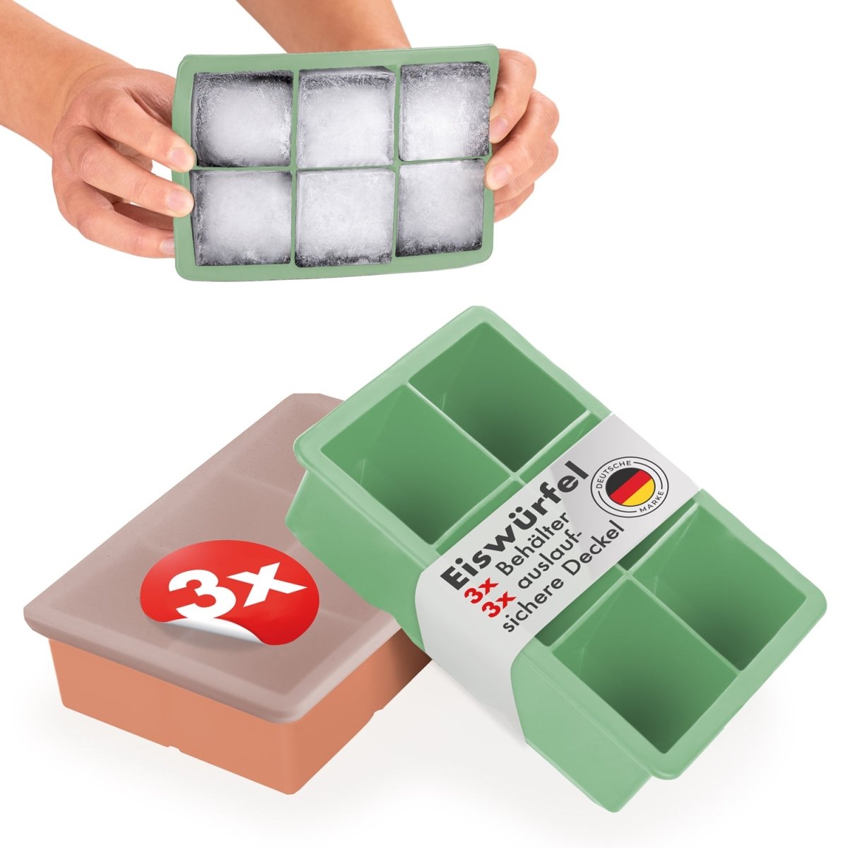 EISWÜRFELFORMEN SILIKON mit Deckel - 3er Set -