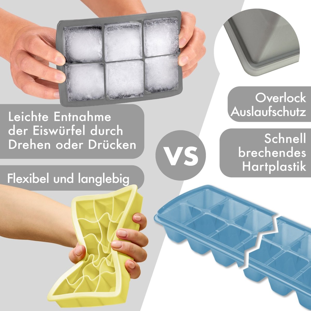 EISWÜRFELFORMEN SILIKON mit Deckel - 3er Set -