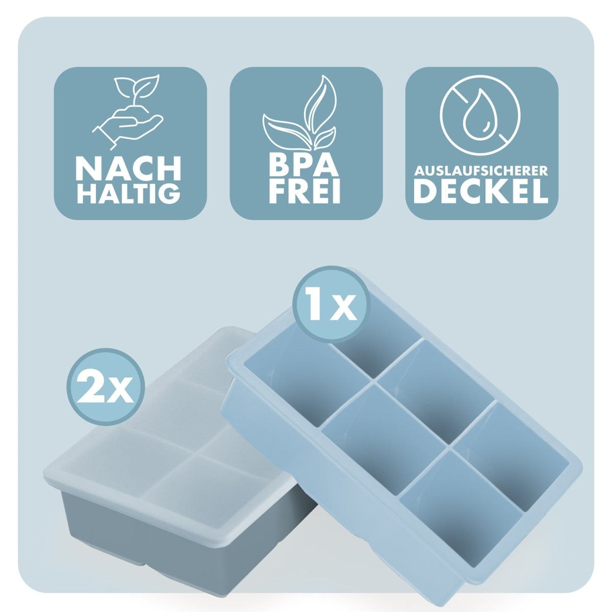 EISWÜRFELFORMEN SILIKON mit Deckel - 3er Set -