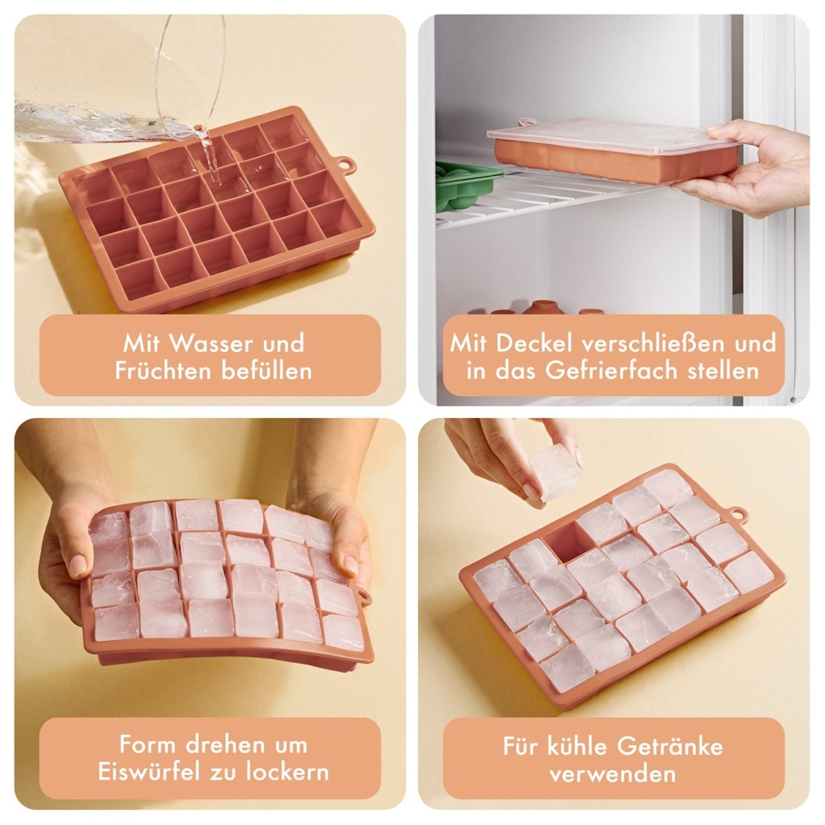 EISWÜRFELFORMEN SILIKON mit Deckel - 3er Set -