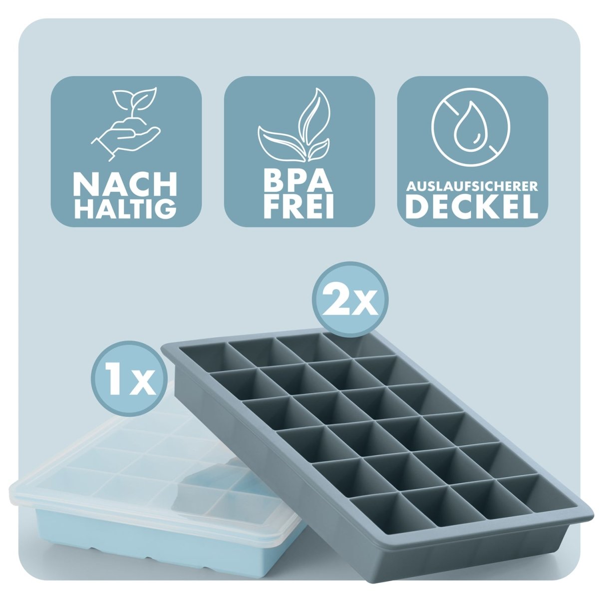 EISWÜRFELFORMEN SILIKON mit Deckel - 3er Set -