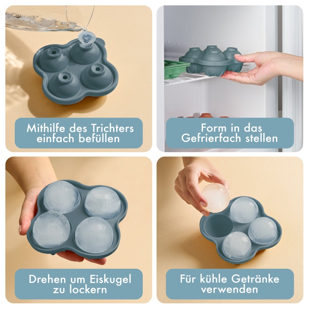 EISWÜRFELFORMEN SILIKON mit Deckel - 3er Set -