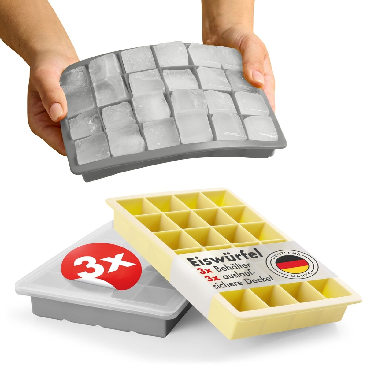 EISWÜRFELFORMEN SILIKON mit Deckel - 3er Set -