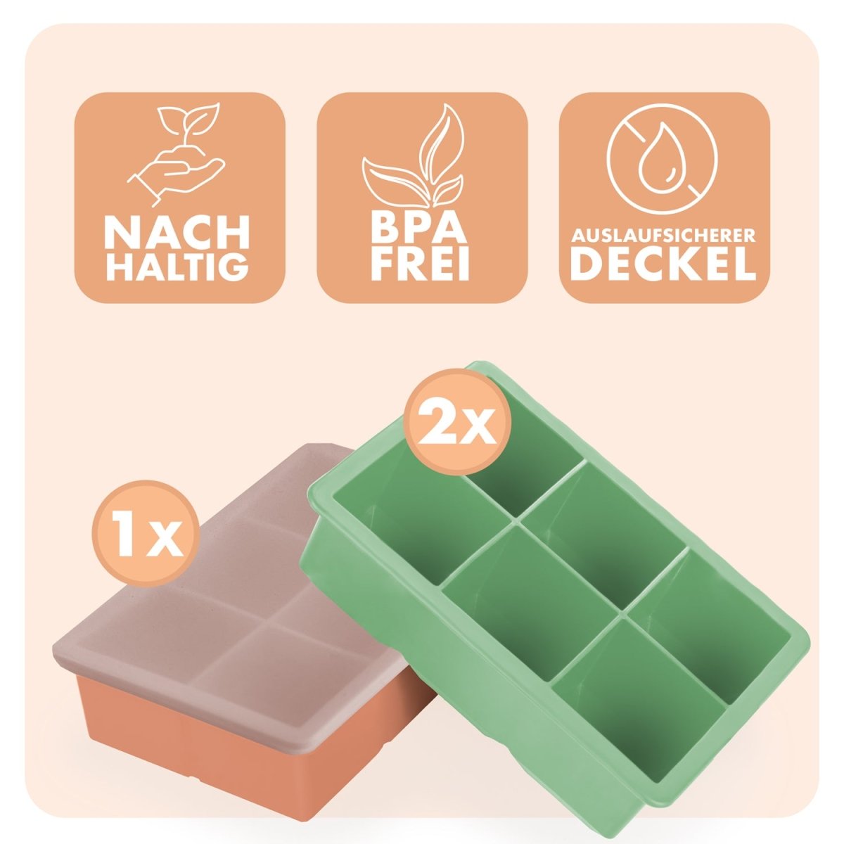 EISWÜRFELFORMEN SILIKON mit Deckel - 3er Set -