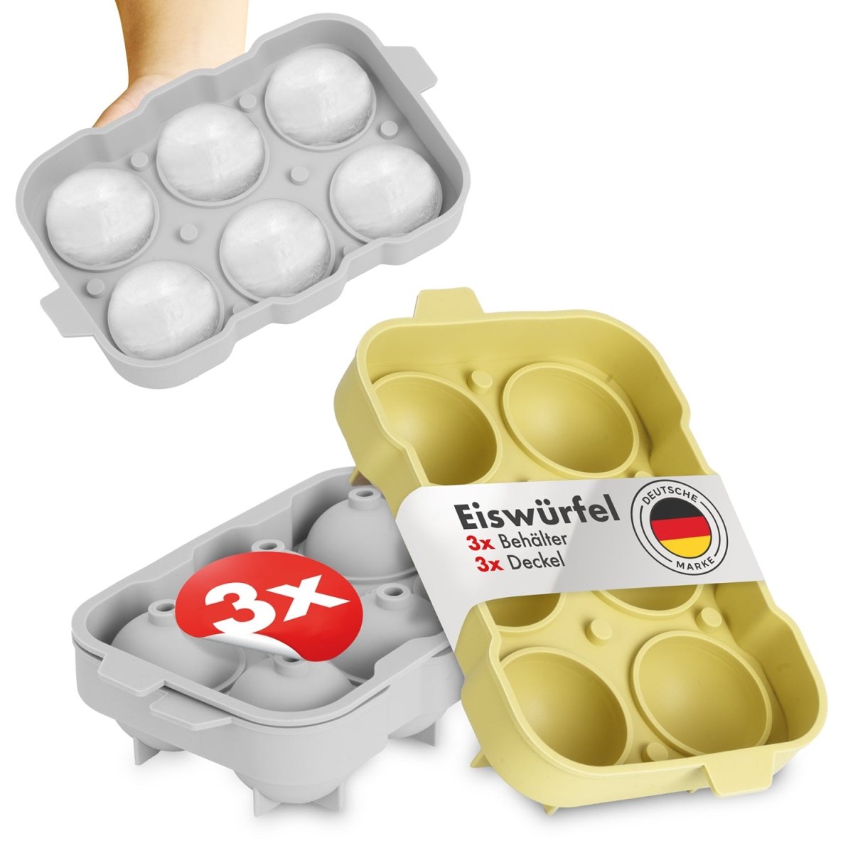 EISWÜRFELFORMEN SILIKON mit Deckel - 3er Set -